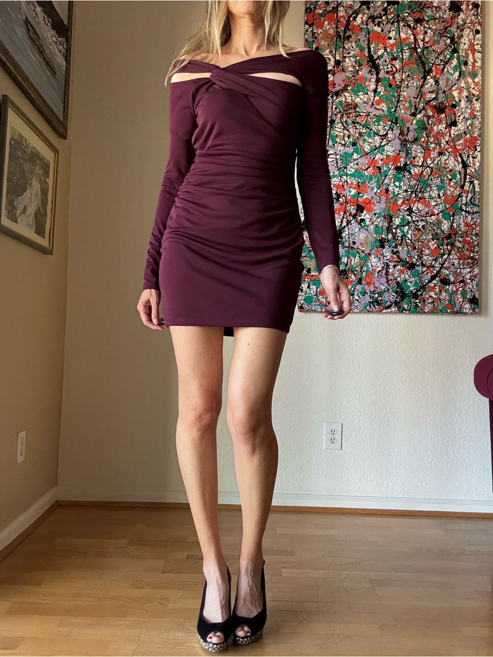 NICHOLAS Off-Shoulder Mini Dress in Plum